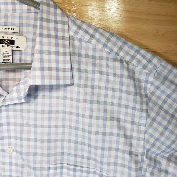 Joseph Abboud Non-Iron Dress Shirt 17.5/34/35 Blue Plaid Egyptian Cotton XL - Picture 2 of 8
